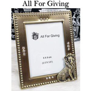 All For Giving Brass Safari Lion Czech Stones Photo Frame NWT